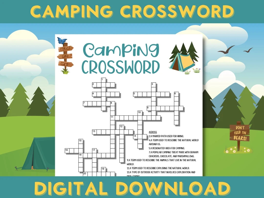 Camping Crossword Puzzle Printable Camping Trip Game Summer Camp Family Fun End Of School Activities Etsy