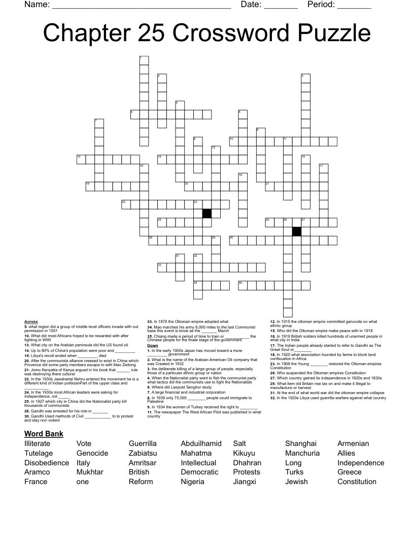 Chapter 25 Crossword Puzzle WordMint
