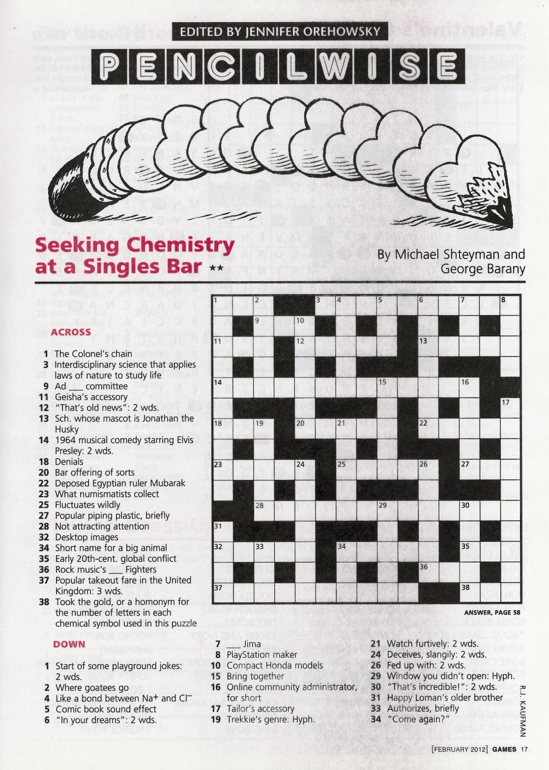 chemistry crossword puzzle by michael shteyman and george barany