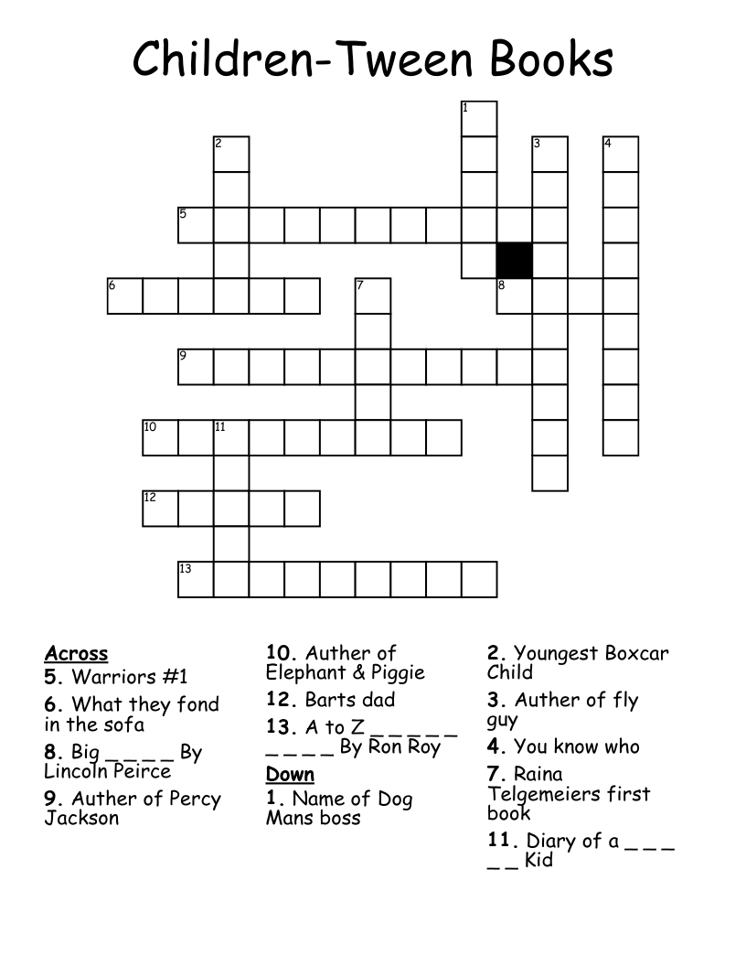 Children Tween Books Crossword WordMint