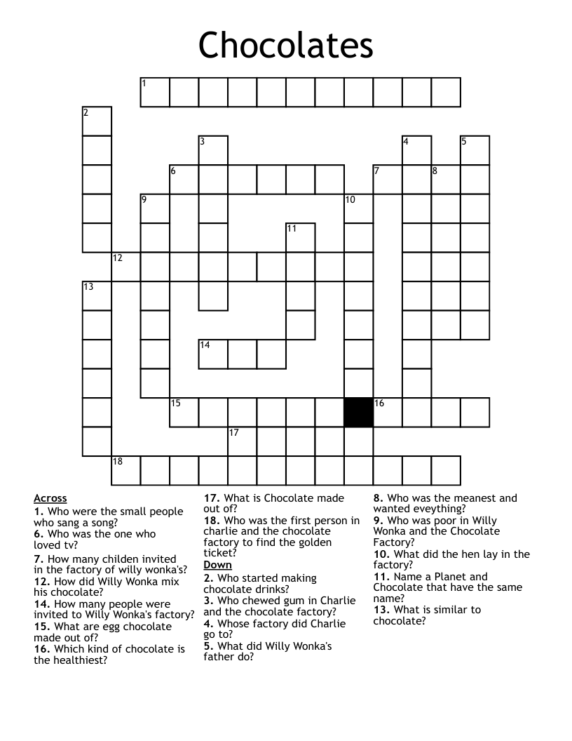 Chocolates Crossword WordMint