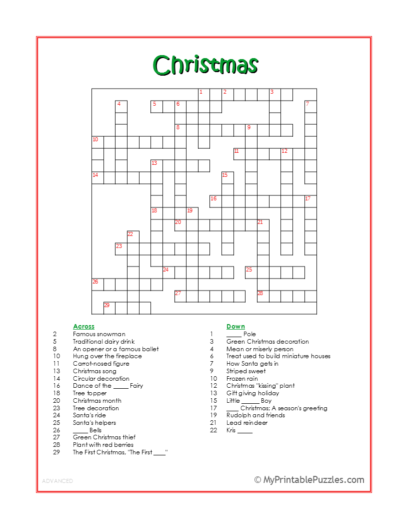 christmas crossword puzzle advanced my printable puzzles