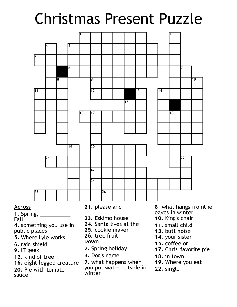 Christmas Present Puzzle Crossword WordMint