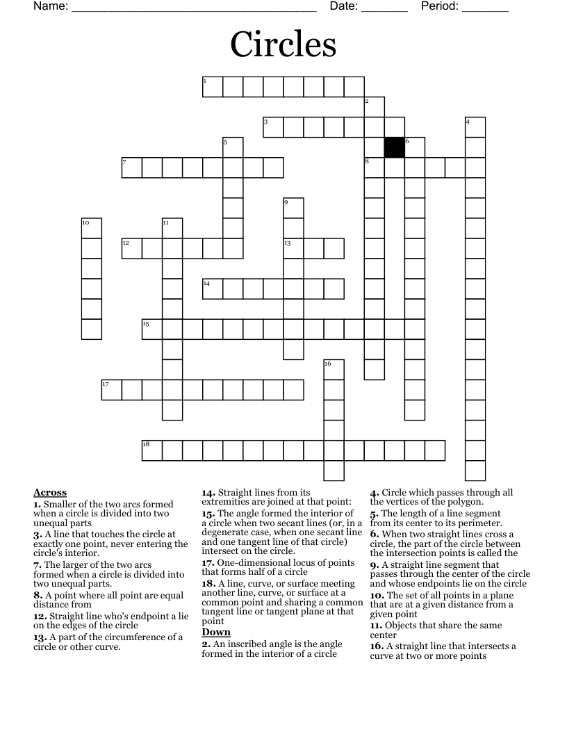 Circle Crossword Puzzles Printable