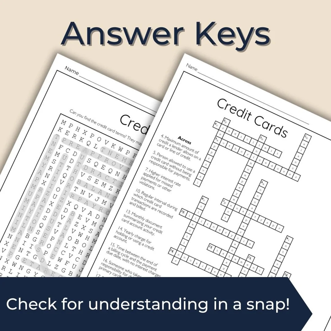 Credit Card Vocab Puzzles Life Beyond High School