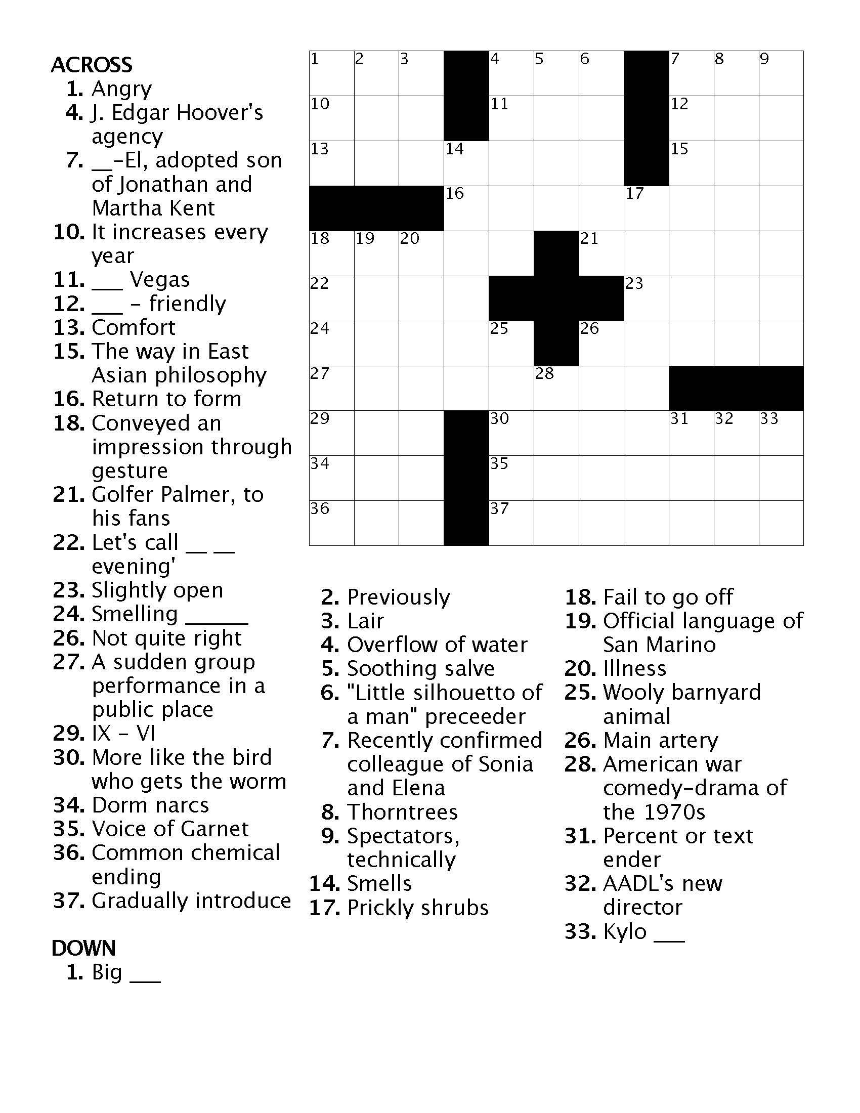 Crossword 10 Ann Arbor District Library