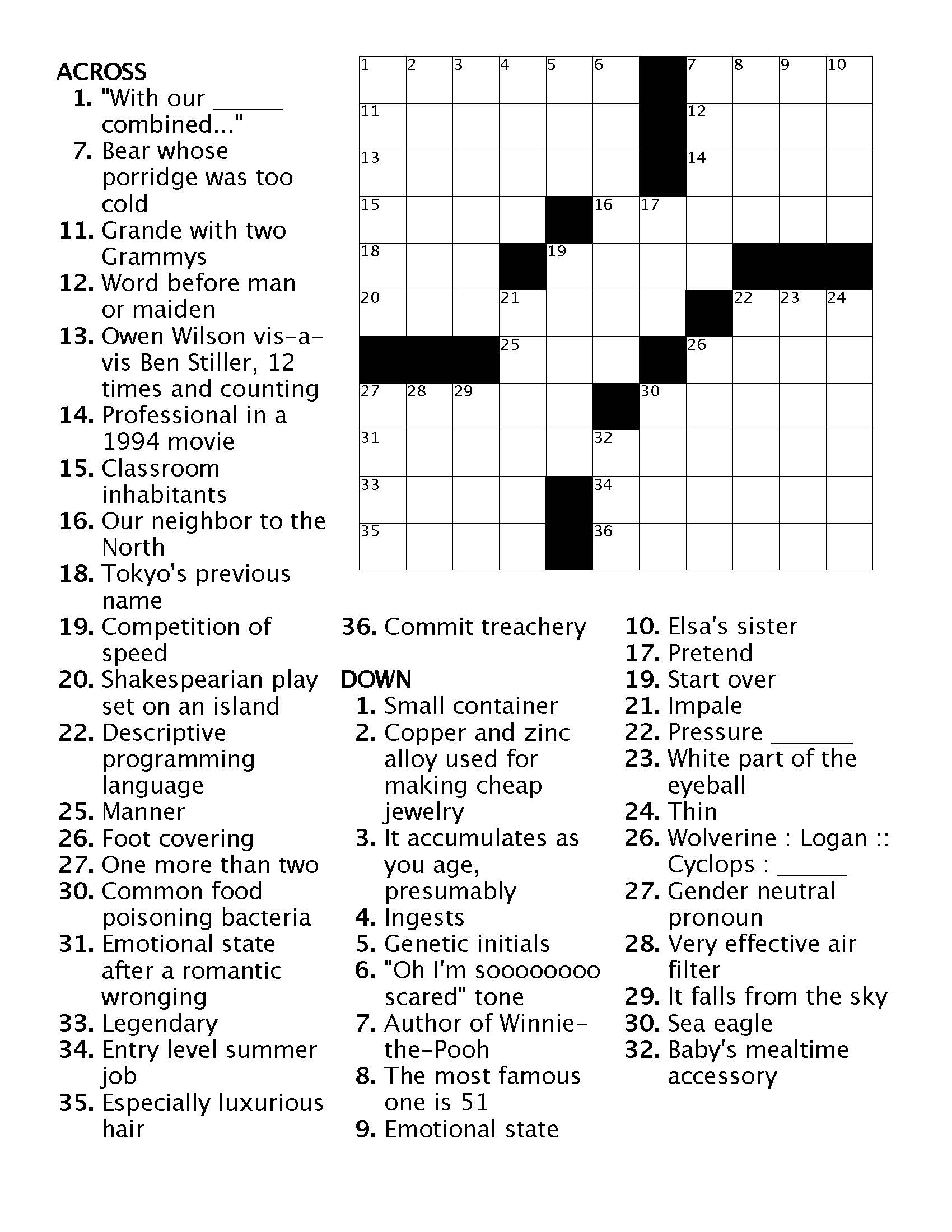Large Print Crossword Puzzles Pdf