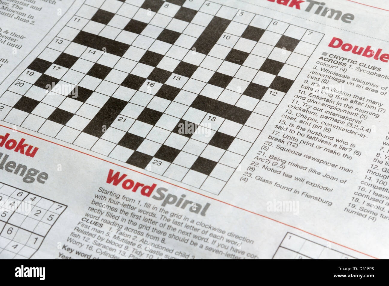 Crossword And Puzzle Page Of The Bolton News A Local Daily Newspaper Published Six Days Per Week Stock Photo Alamy