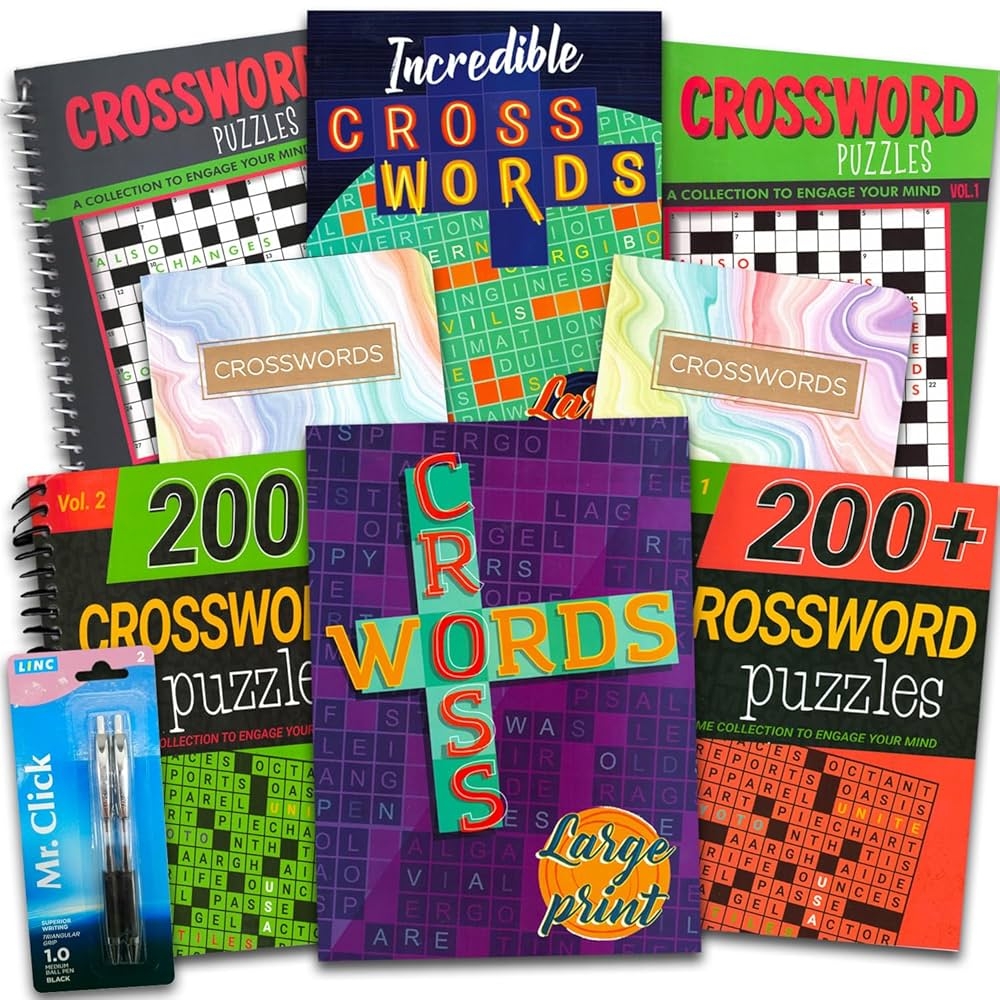 Crossword Books Bulk For Adults Seniors Bundle With 8 Large Print Crossword Books Including Over 1300 Crossword Puzzles Plus Pens And Bookmark Crossword Puzzle Books Bulk Crossword Puzzles For Seniors 9798885116299 Amazon Books