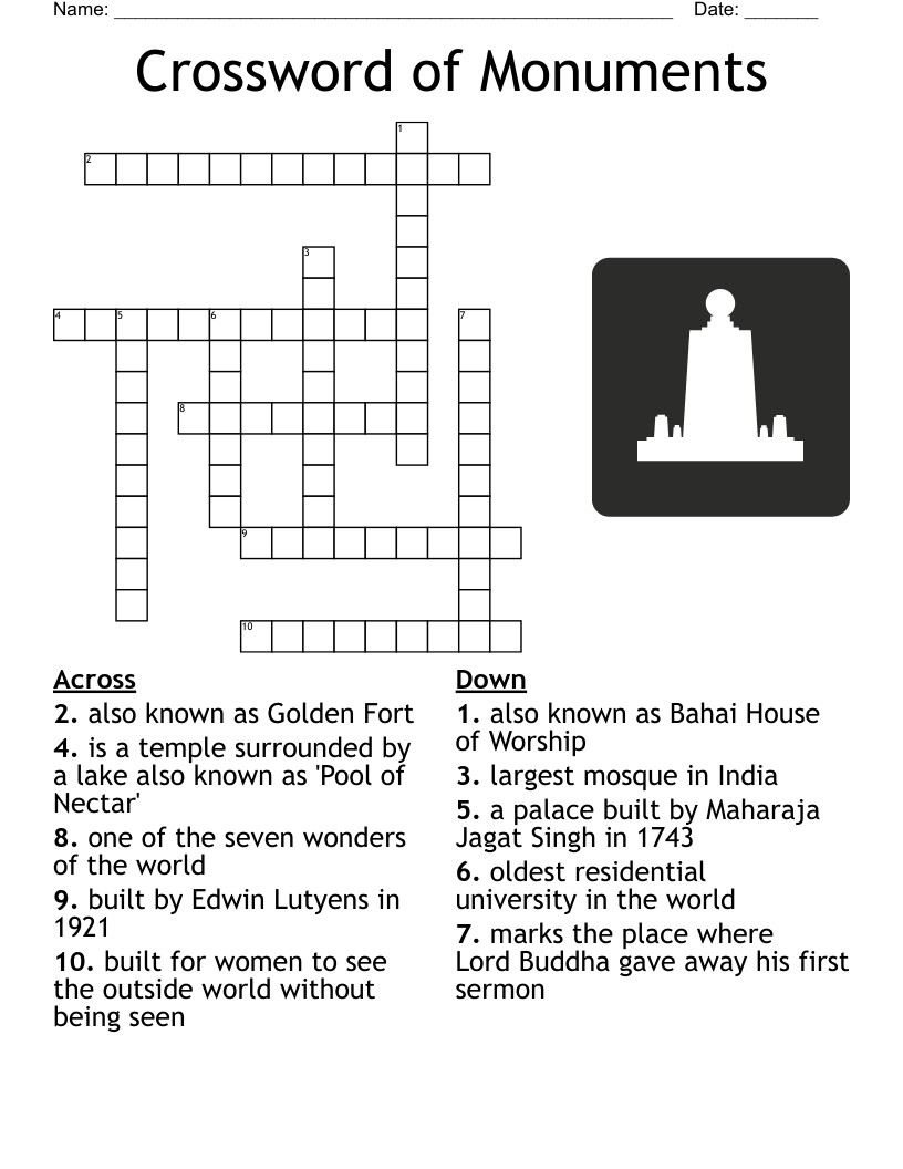 Crossword Of Monuments WordMint