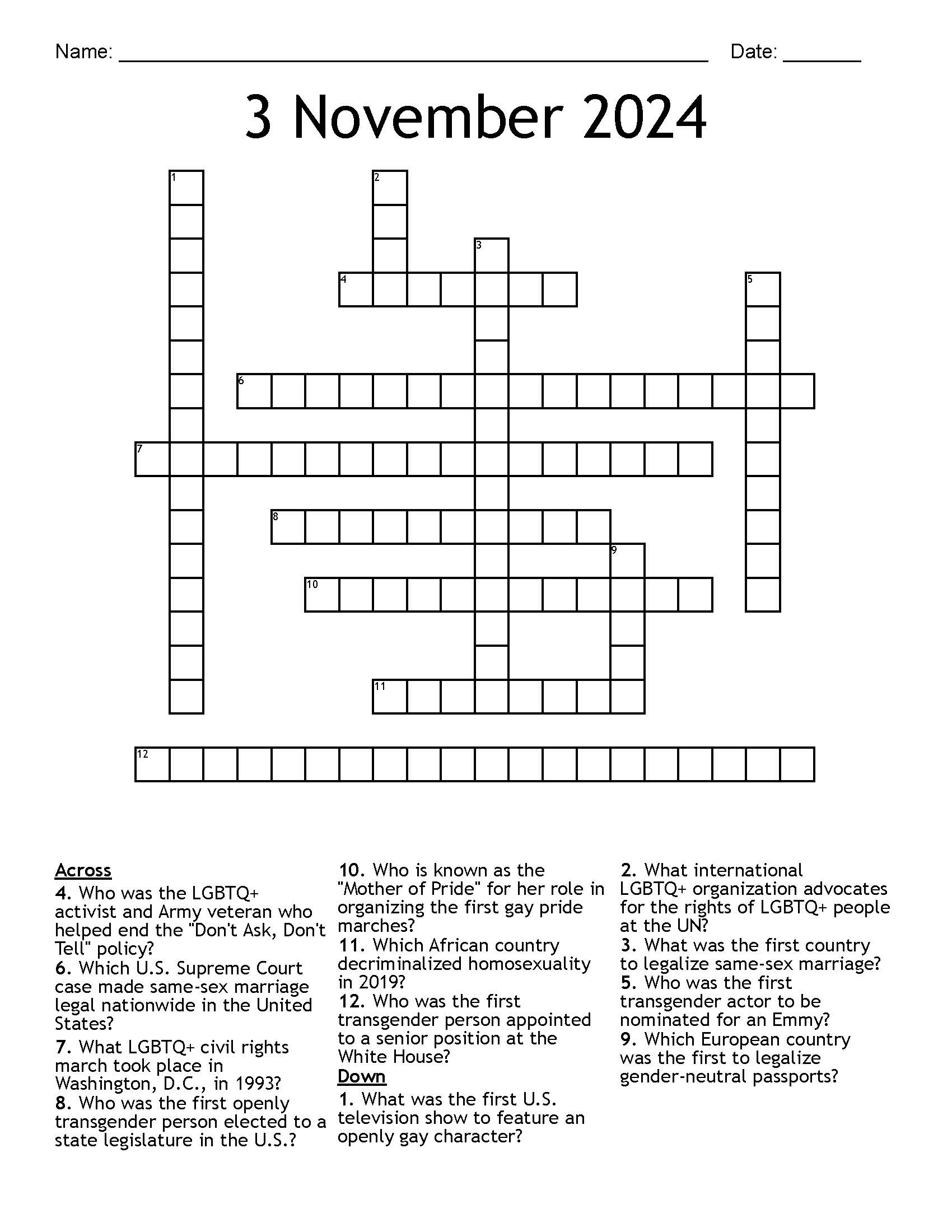 Crossword Puzzle 3 November 2024