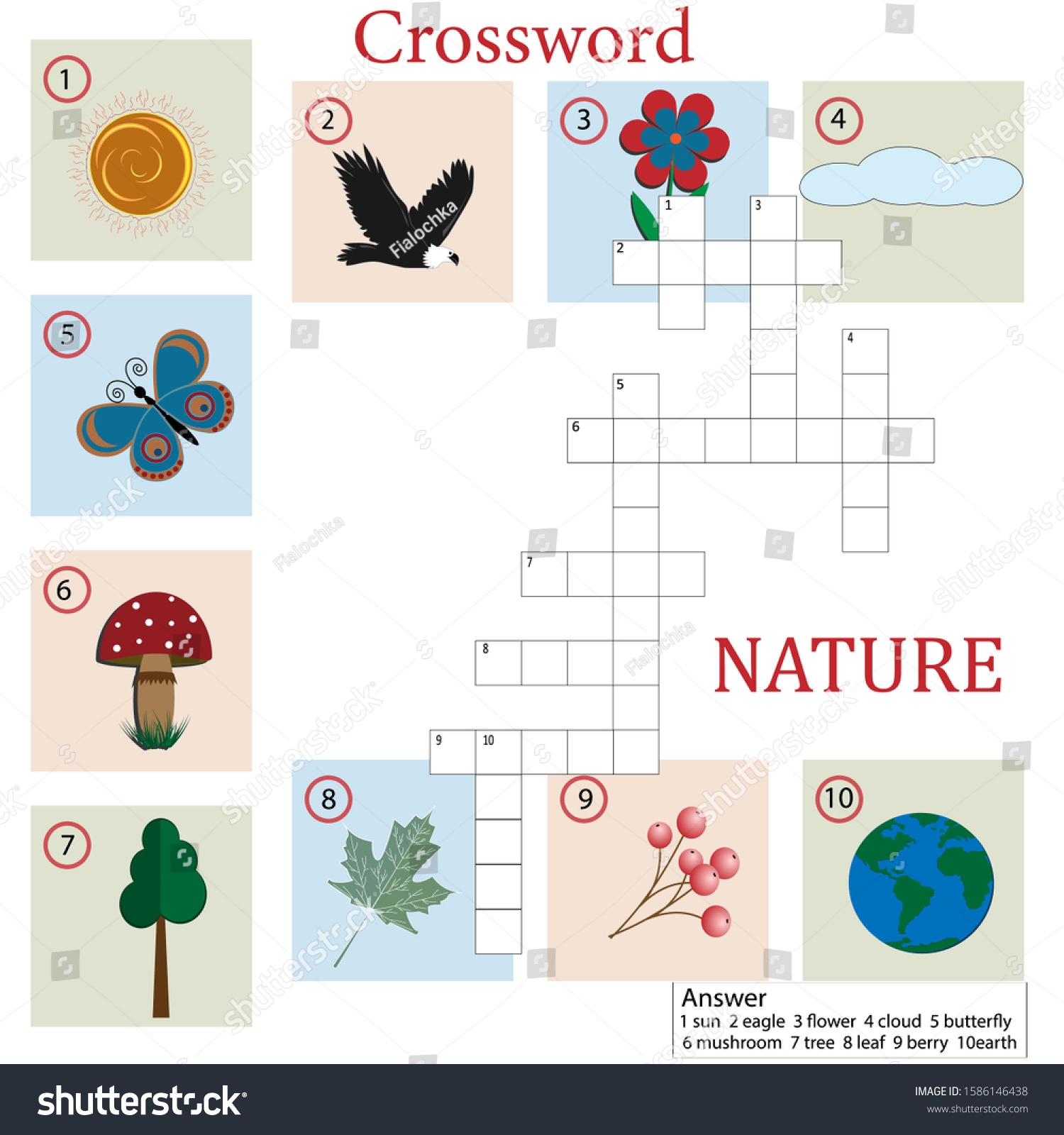 Crossword Puzzle Children On Theme Nature Stock Vector Royalty Free 1586146438 Shutterstock