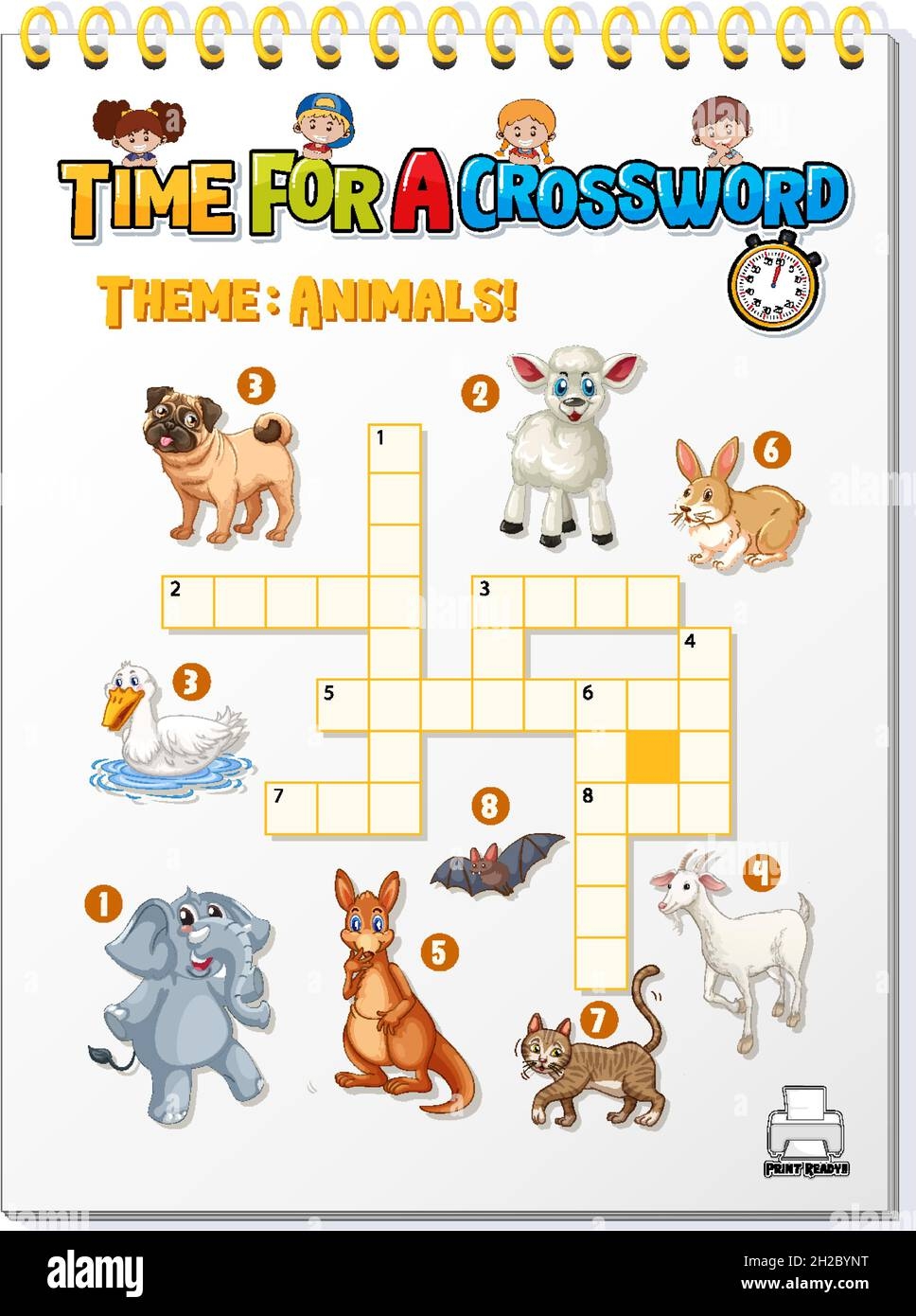 Crossword Puzzle Game Template About Animals Illustration Stock Vector Image Art Alamy