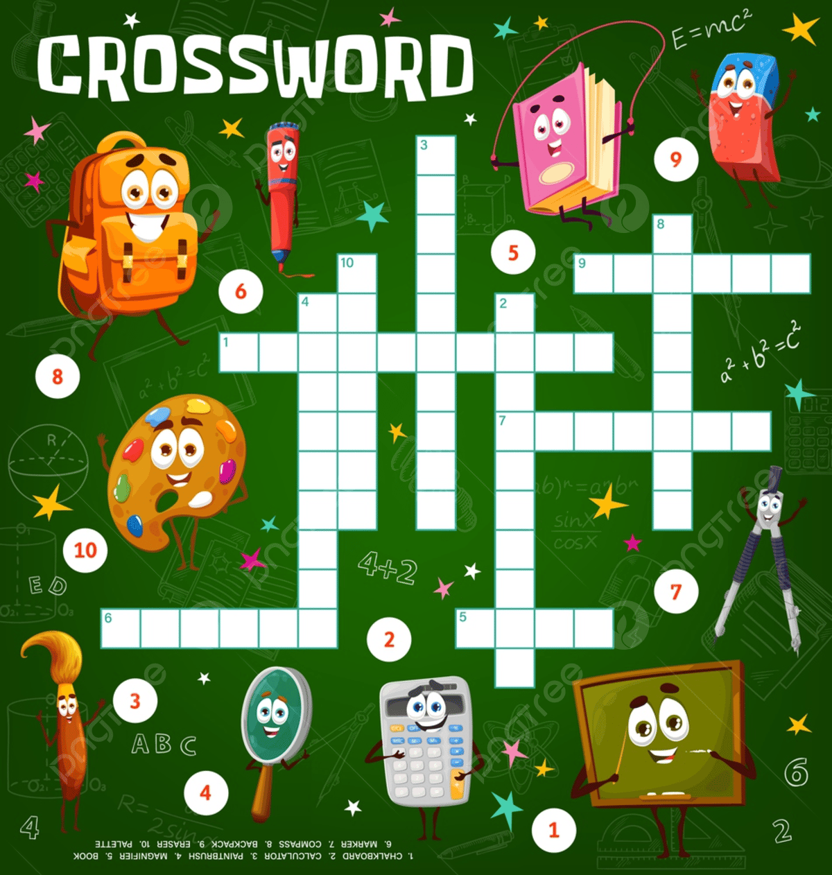 Crossword Puzzle Game Worksheet With Cartoon School Education Characters Template Download On Pngtree