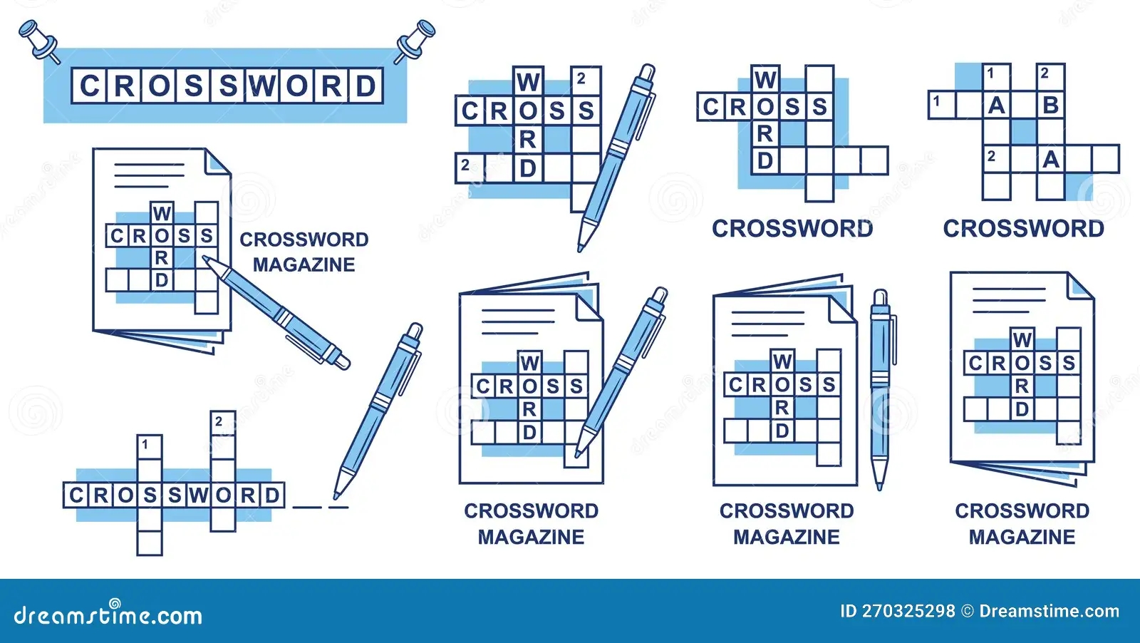 Crossword Puzzle Magazine Solve Cross Word In Newspaper Writing Pen Line Icon Set Logic Leisure Game Grid Answers Vector Stock Vector Illustration Of Text Solve 270325298