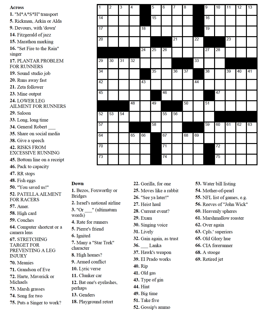Crossword Puzzle Ouch Prospect Park Track Club