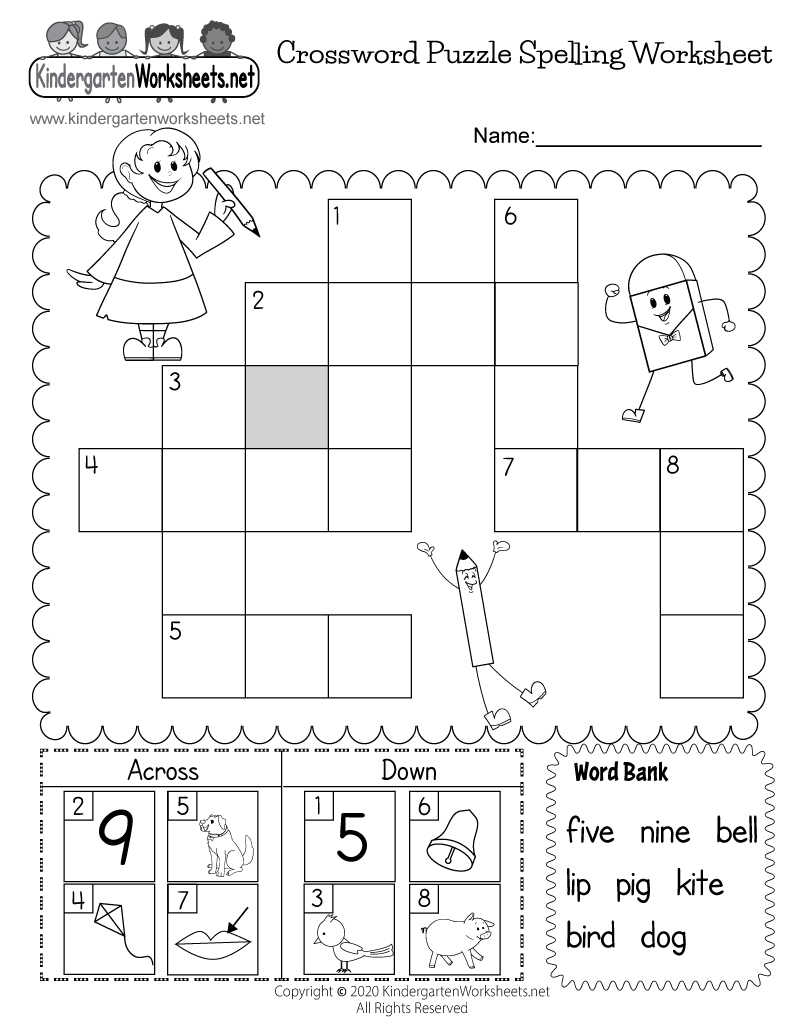 crossword puzzle spelling worksheet free printable digital pdf