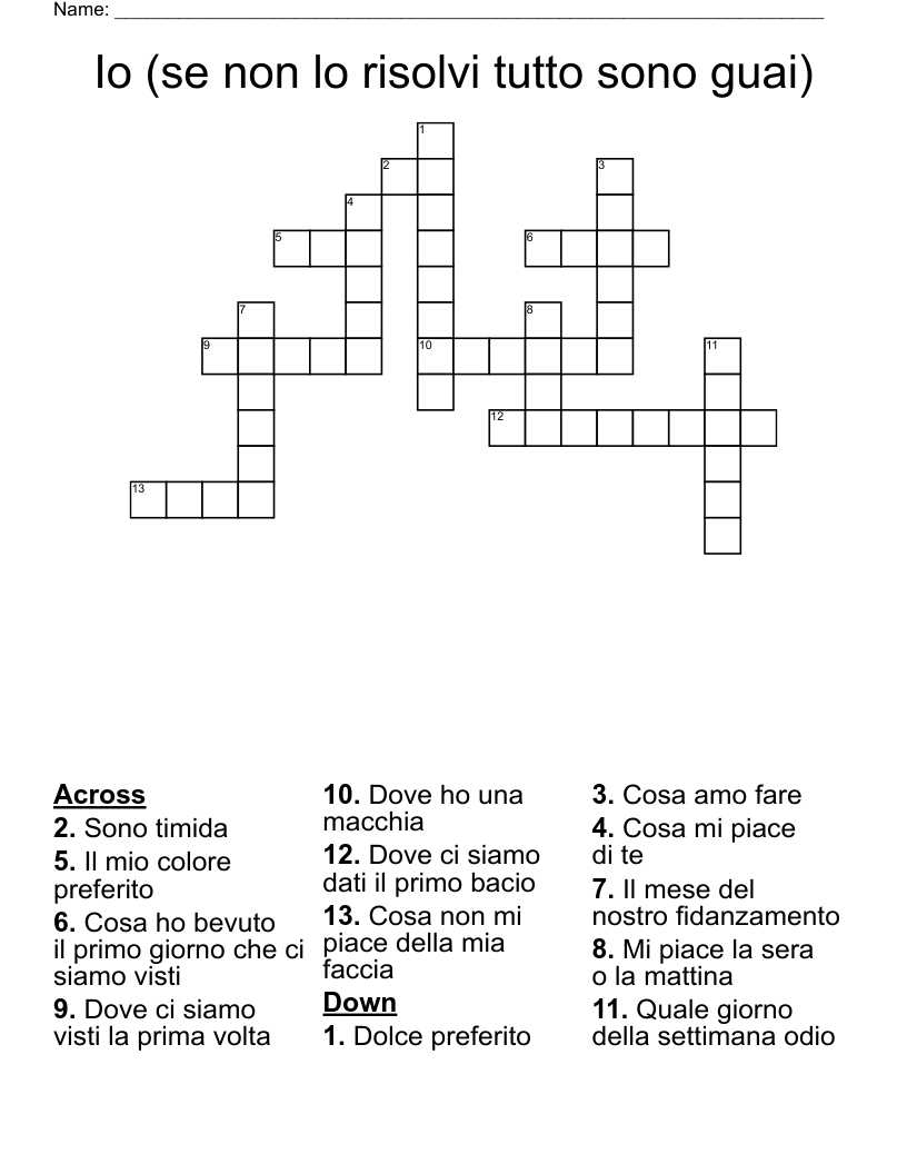 Cruciverba Cosa Mi Piace Fare Nel Tempo Libero Crossword WordMint
