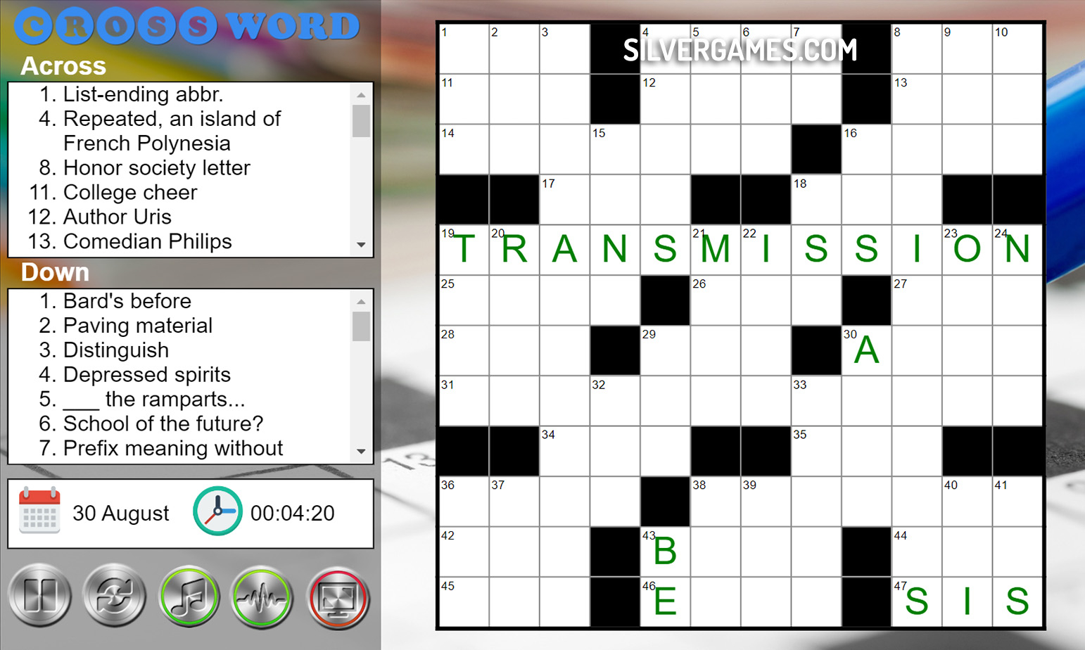 daily crossword play online on silvergames