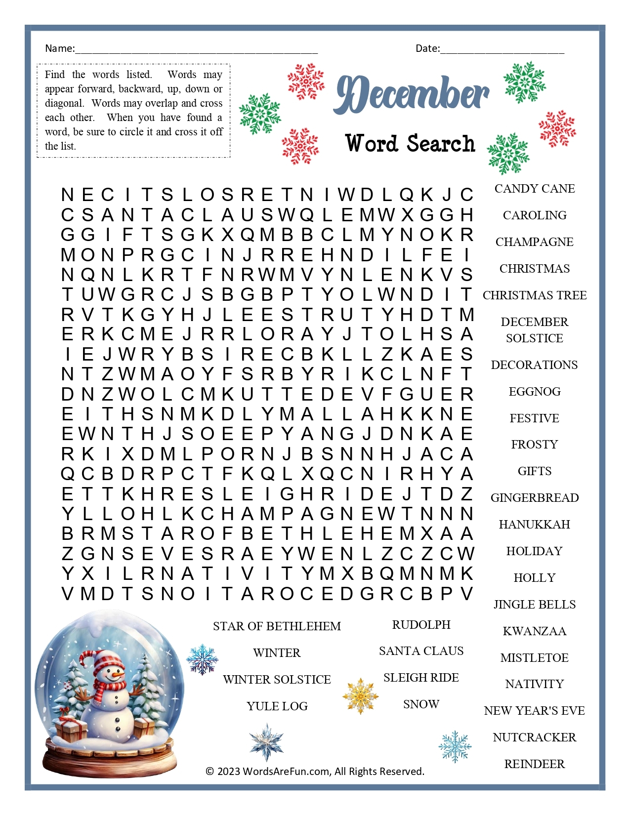 Printable Crossword Puzzles For December 2024
