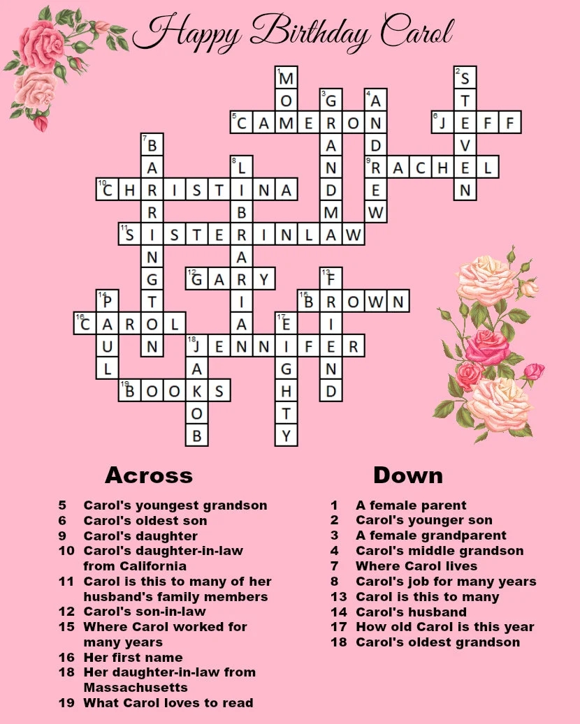 Digital Custom Crossword Puzzle With Clues Custom Style Finished And Black White Blank Copy Weddings Birthdays Etc Etsy
