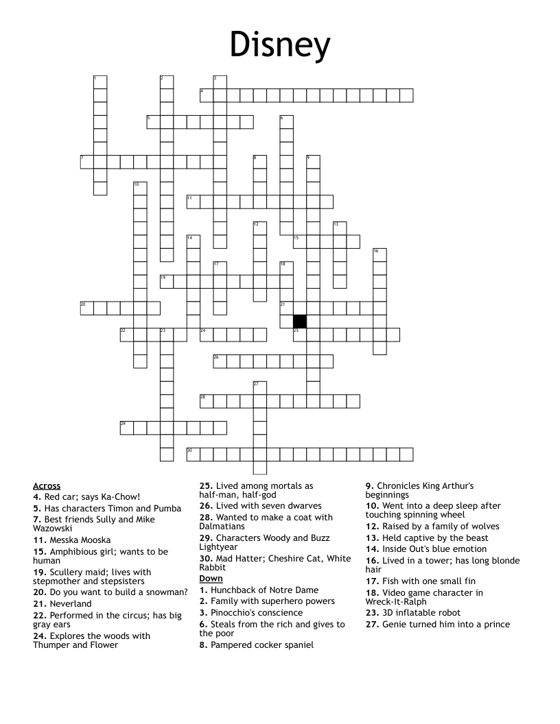 disney crossword wordmint