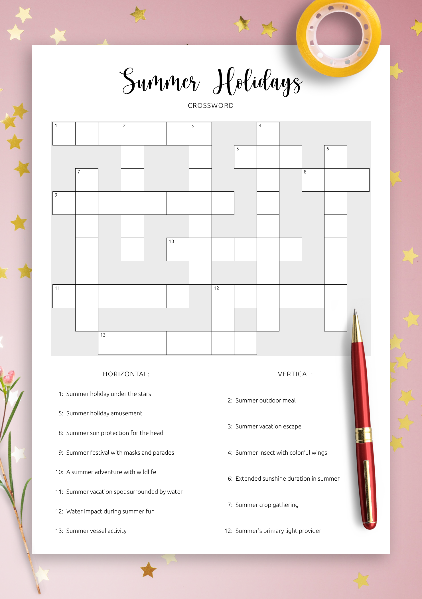 download printable summer holidays crossword puzzle pdf sun and fun