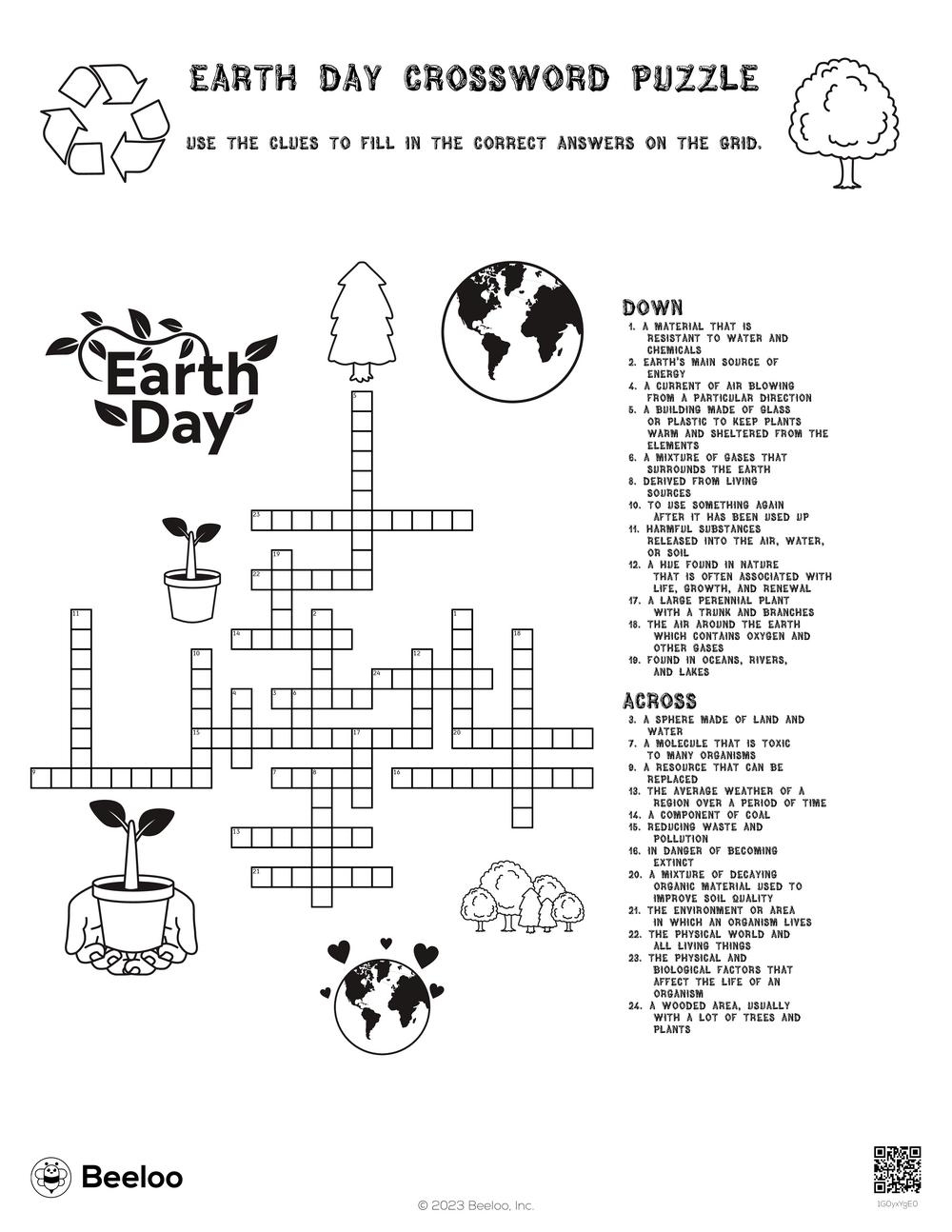 earth day themed crossword puzzles beeloo printable crafts and activities for kids