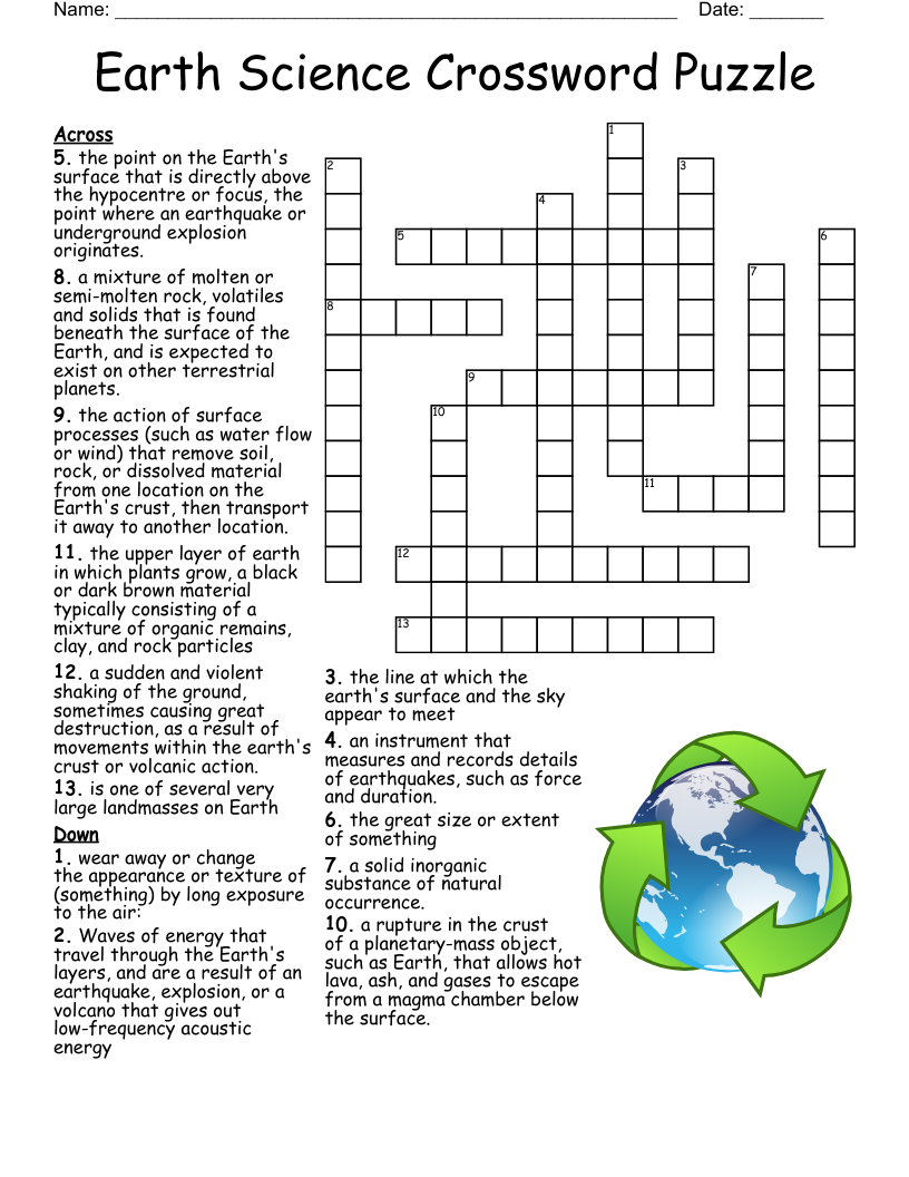 earth science crossword puzzle wordmint