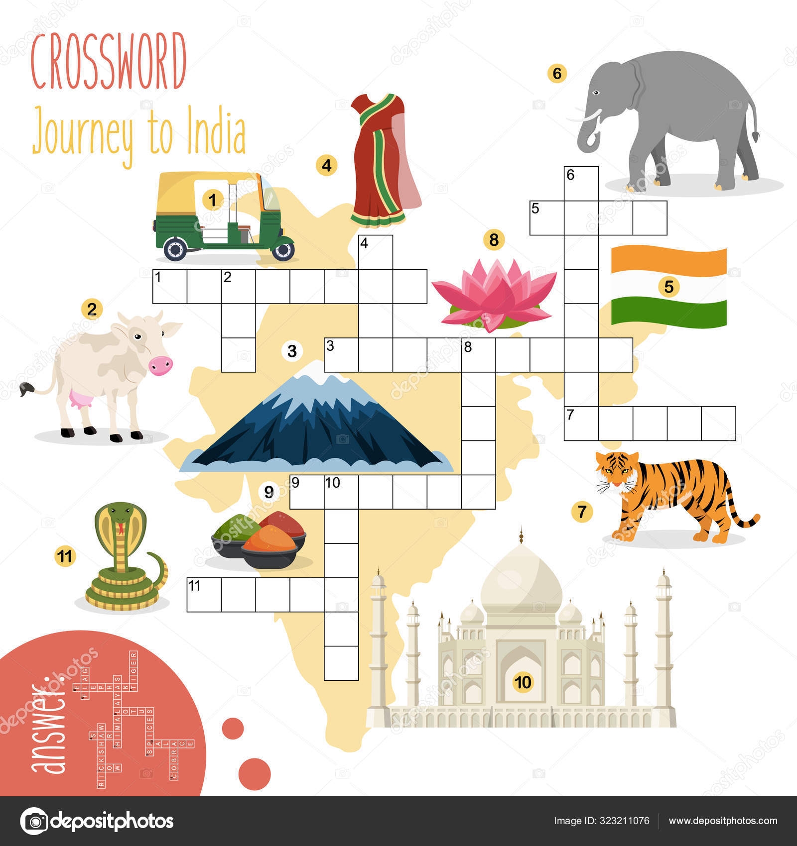Easy Crossword Puzzle Journey India Children Elementary Middle School Fun Stock Vector By yekaterinalim 323211076