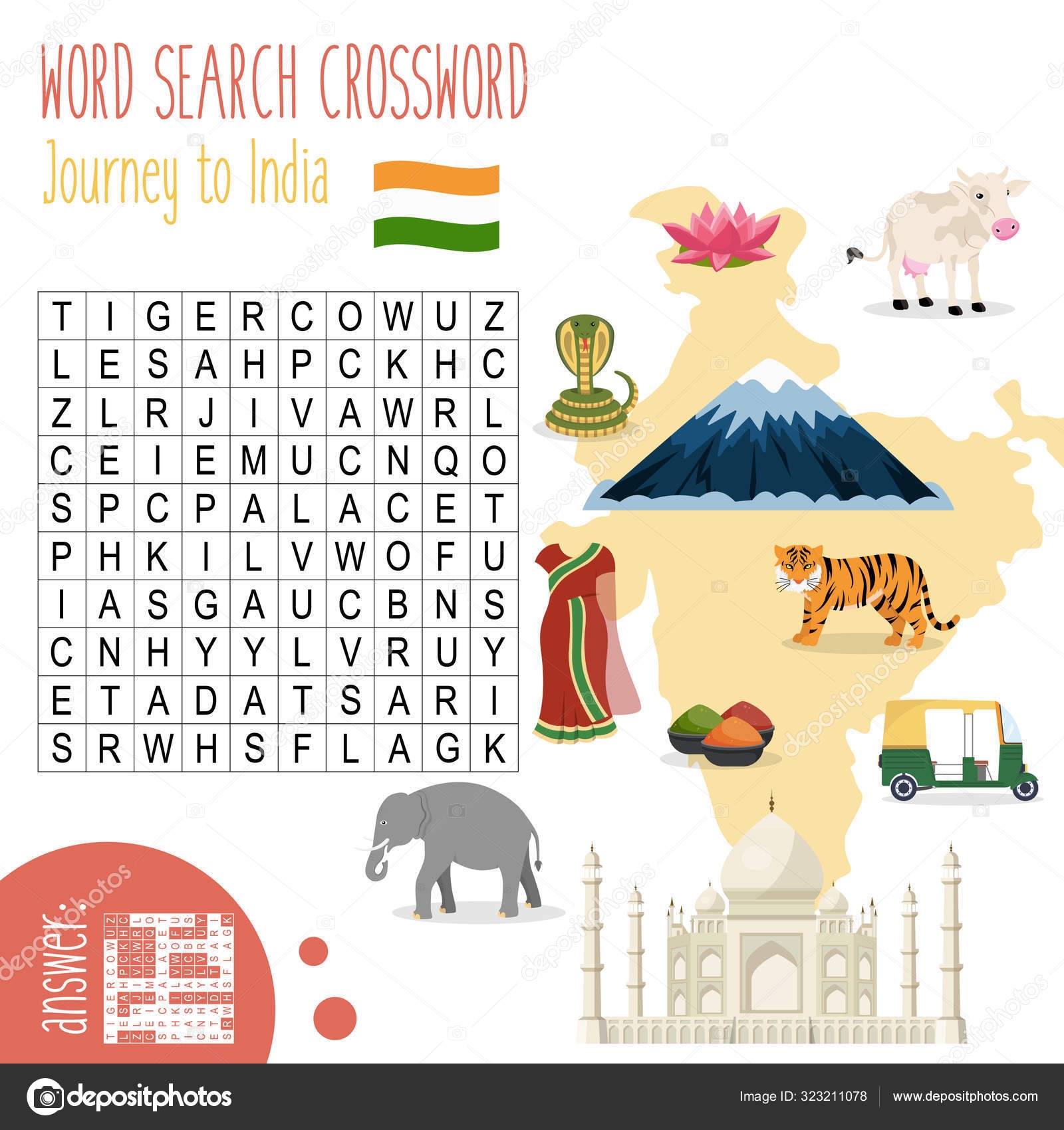 Easy Crossword Puzzle Journey India Children Elementary Middle School Fun Stock Vector By yekaterinalim 323211078