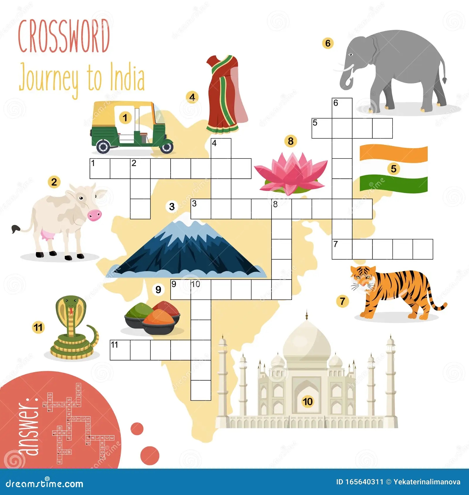 Easy Crossword Puzzle Journey To India Stock Vector Illustration Of Learn Cartoon 165640311