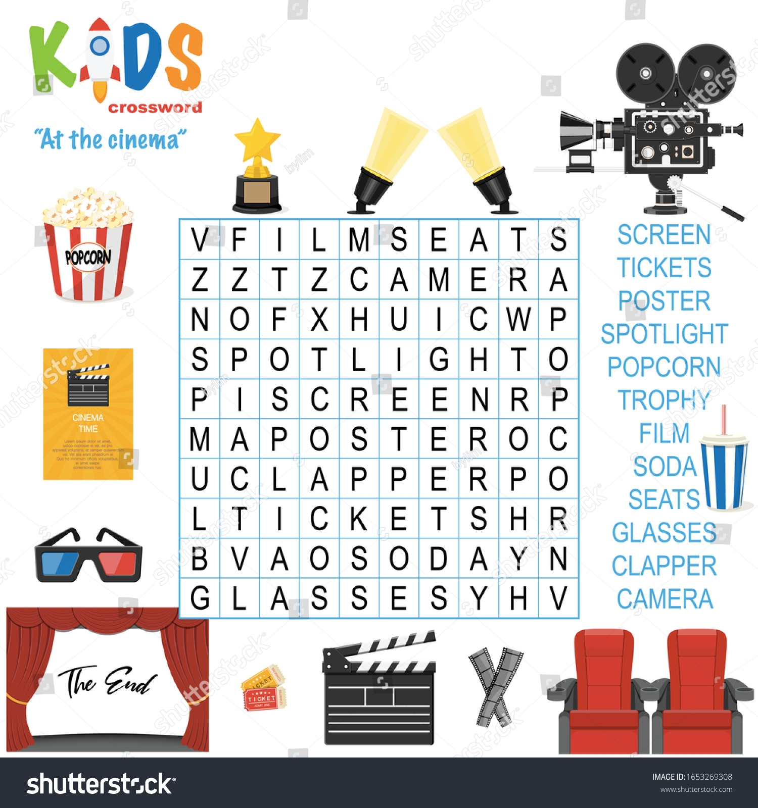 Easy Word Search Crossword Puzzle Cinema Stock Vector Royalty Free 1653269308 Shutterstock