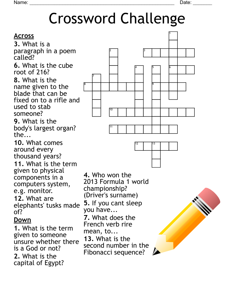 English Class 1 Crossword WordMint