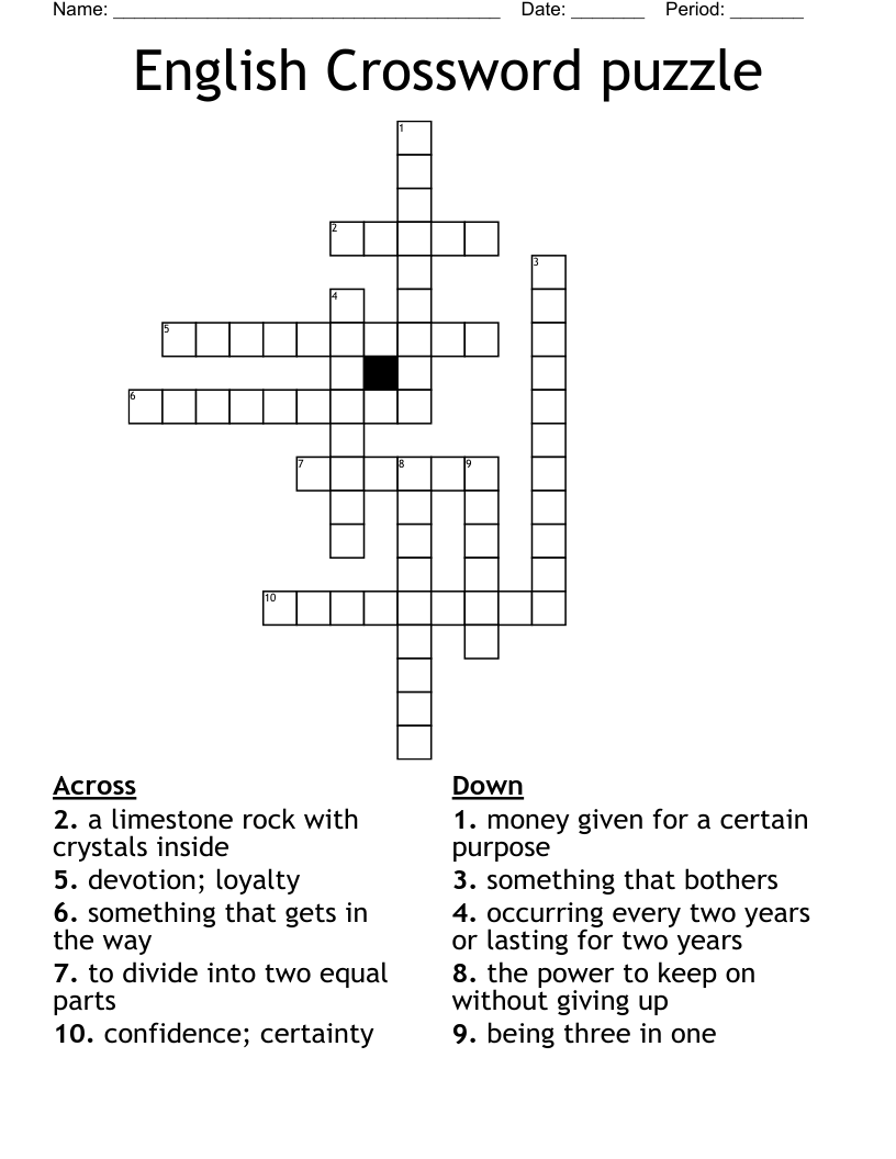 English Crossword Puzzles For Adults