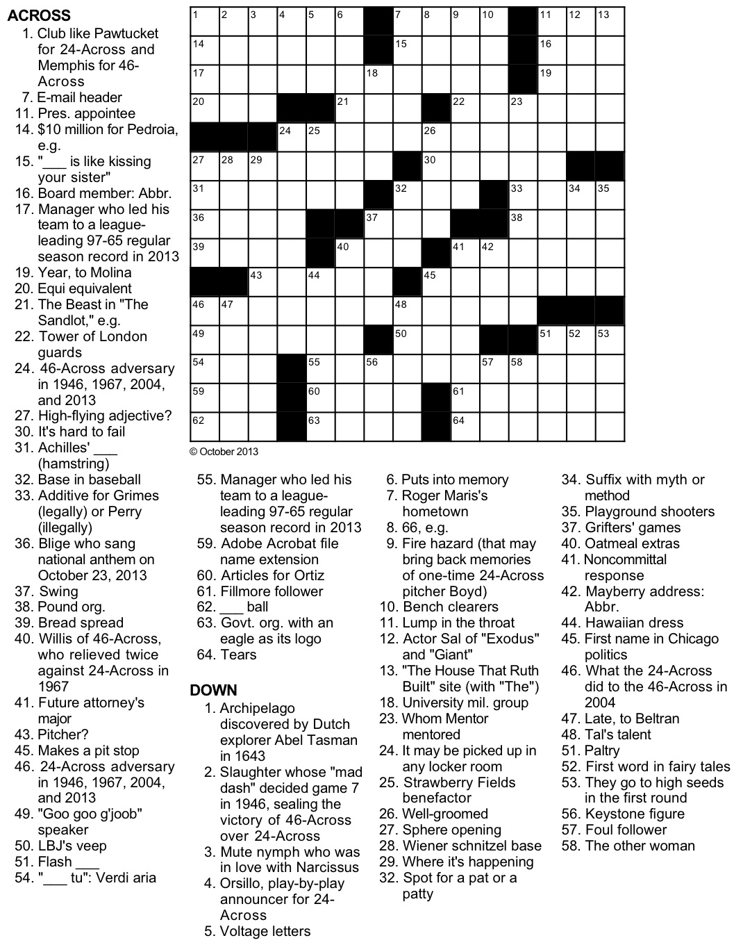 Fall Classic 2013 Crossword Puzzle
