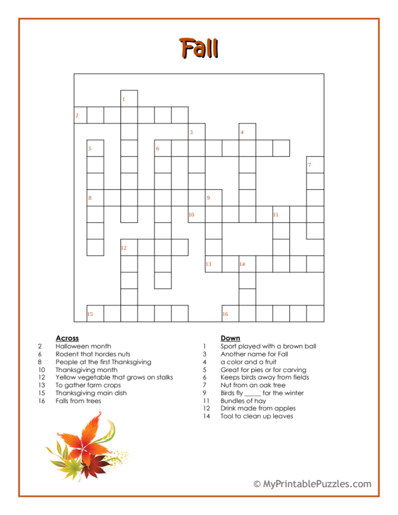 Easy Printable Crossword Puzzles For Teens