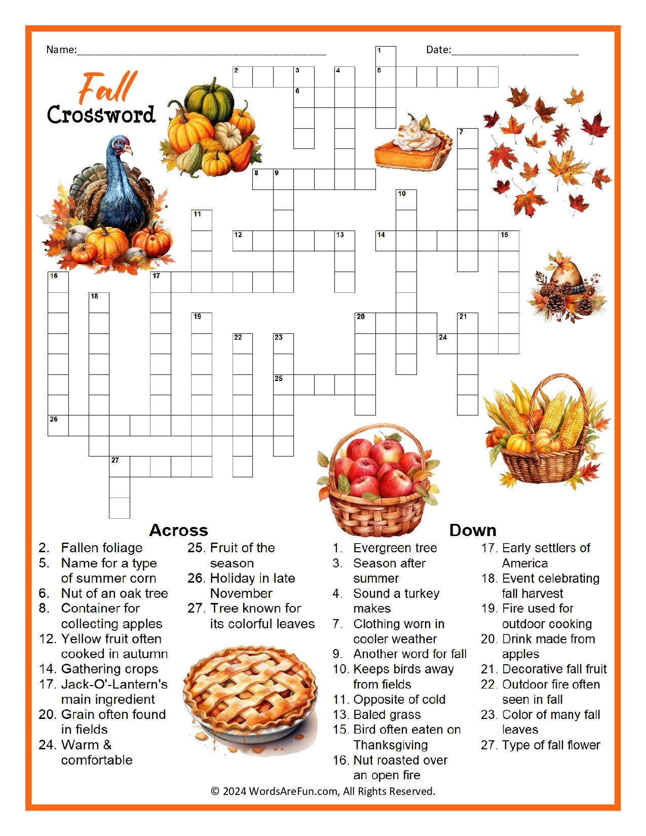 fall crossword puzzle