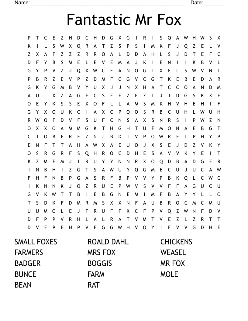 Fantastic Mr Fox Crossword WordMint