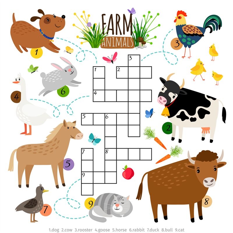 Farm Animals Crossword Kids Crossing Word Search Puzzle Game With Cat By SmartStartStocker TheHungryJPEG