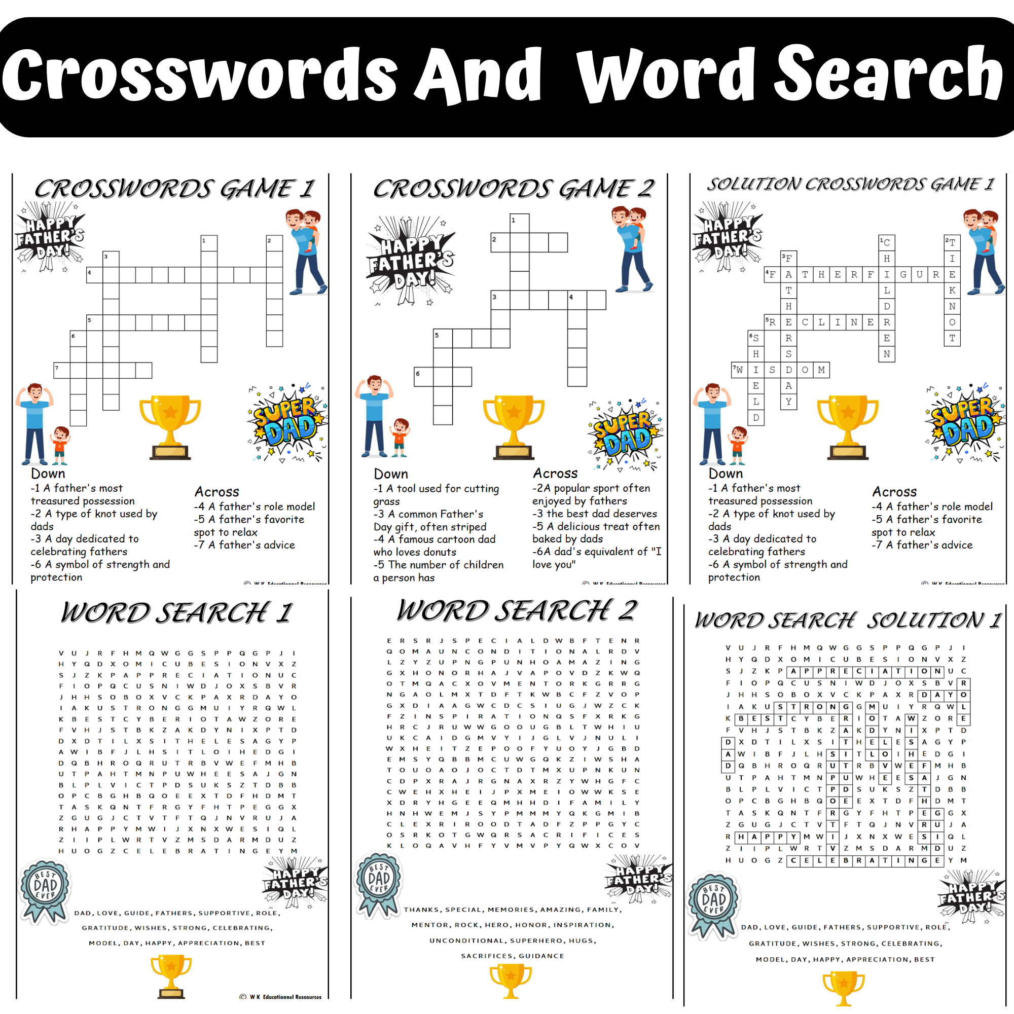 fathers day game crosswords word search maze sudoku puzzles fun with solution made by teachers