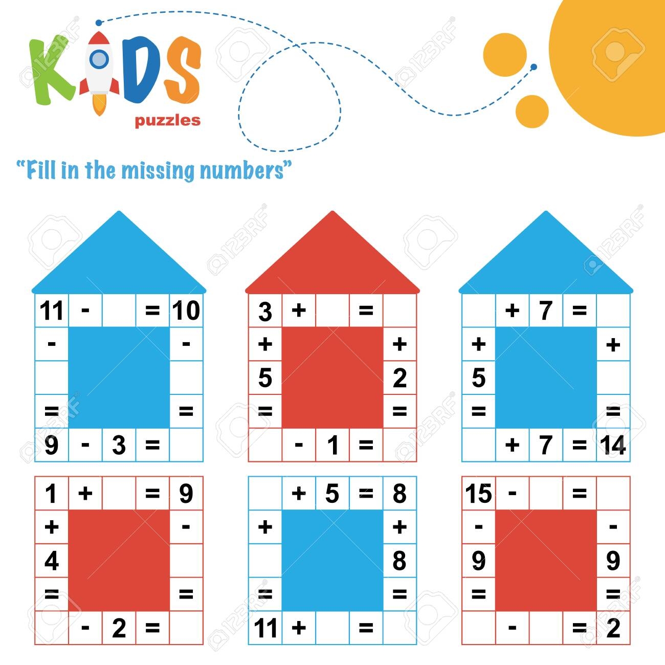 Fill In The Missing Numbers Easy Colorful Math Crossword Puzzles For Preschool Elementary And Middle School Kids Royalty Free SVG Cliparts Vectors And Stock Illustration Image 147814789 
