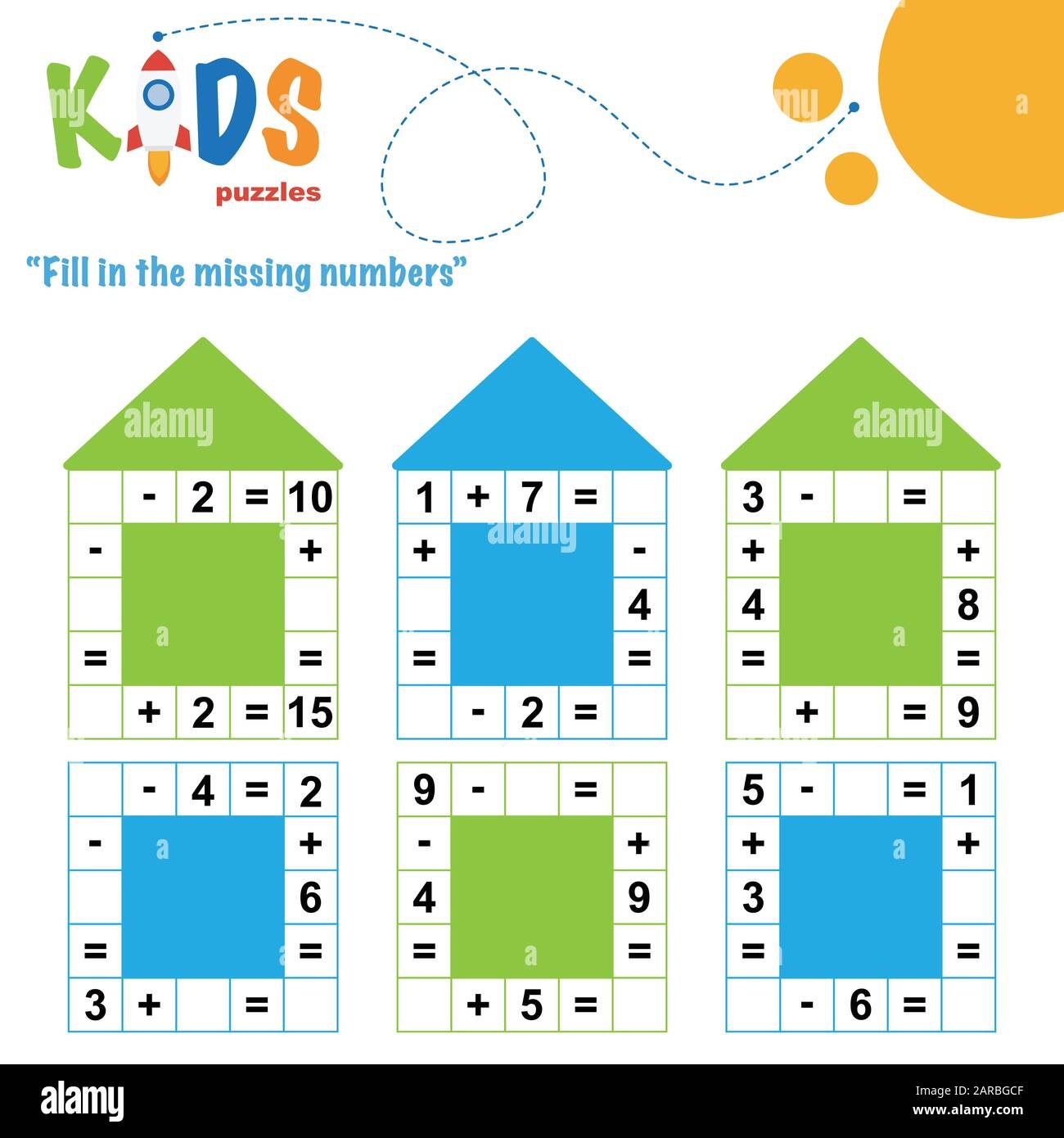 Fill In The Missing Numbers Easy Colorful Math Crossword Puzzles For Preschool Elementary And Middle School Kids Stock Vector Image Art Alamy