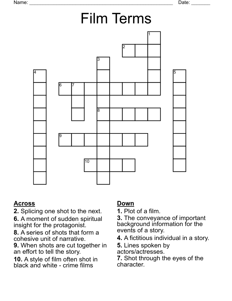 Film Terms Crossword WordMint