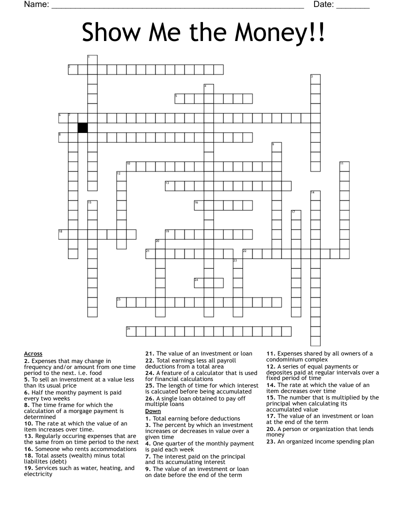 Finance Crossword Puzzles With Answers