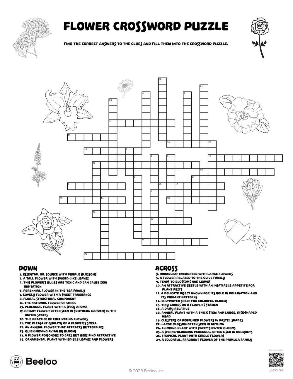 Flower Crossword Puzzle Beeloo Printable Crafts And Activities For Kids