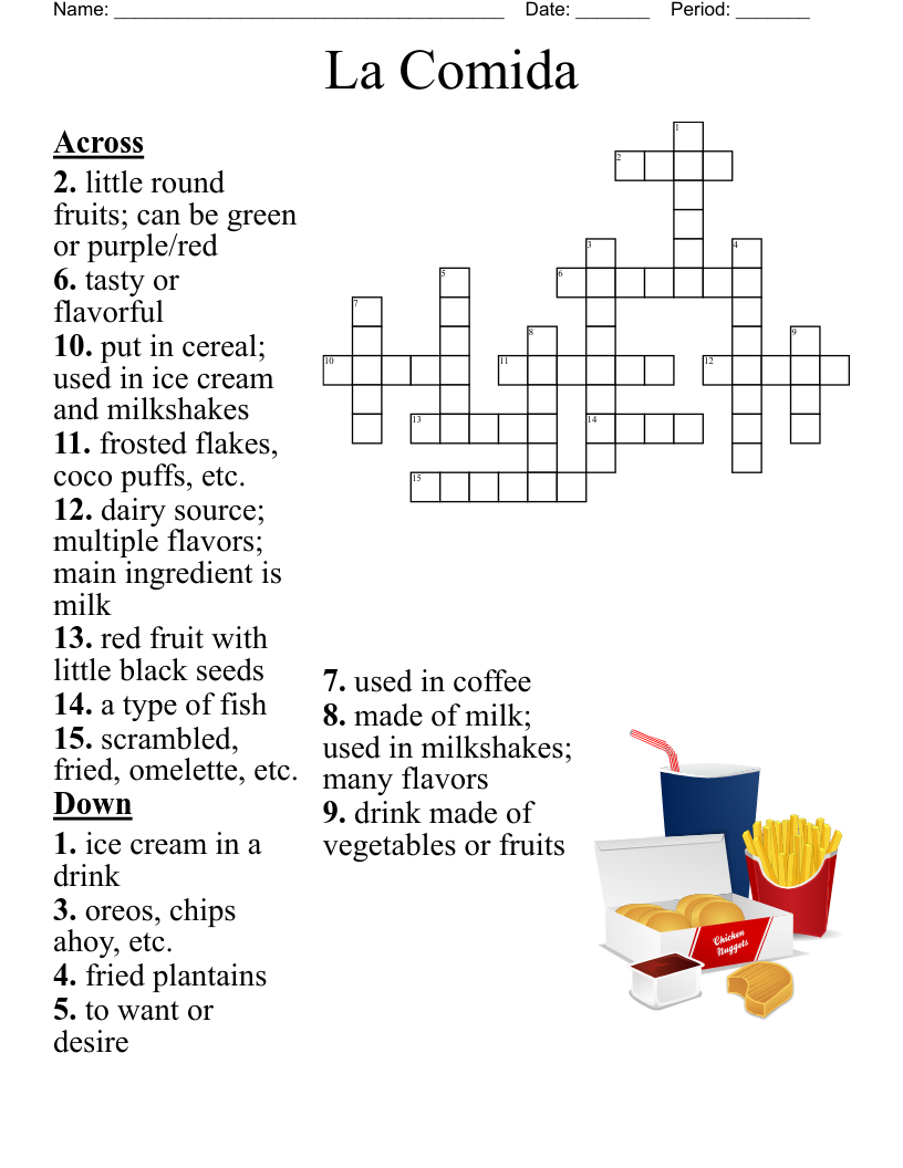 Foods Crossword WordMint