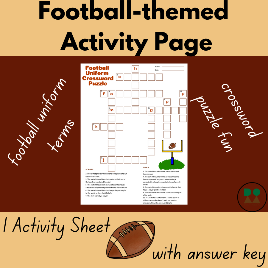 Football Uniform Crossword Puzzle includes Answer Key Reading And Writing Incentive Classful