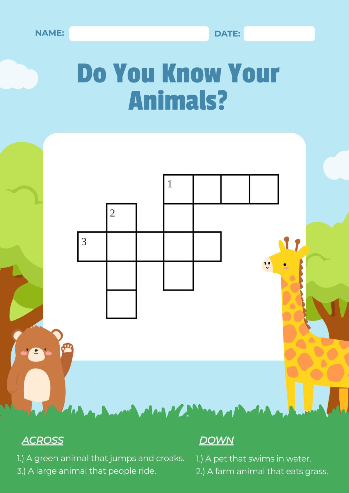 Free Mini Crossword Puzzle For Families Template To Edit Online