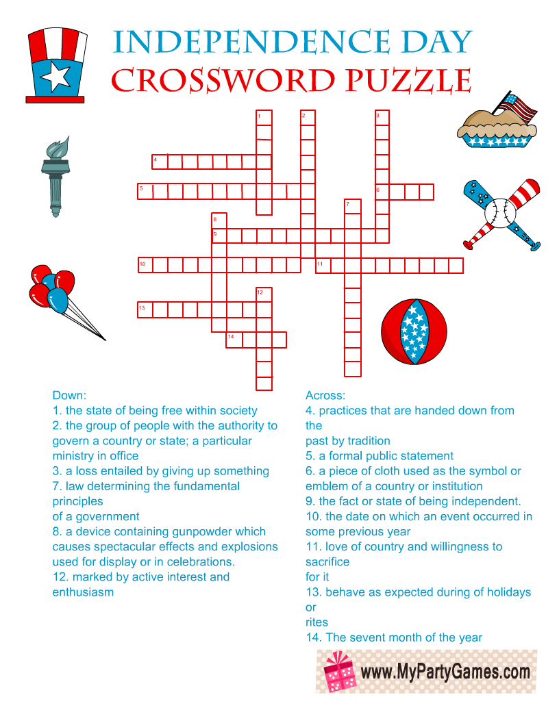 free printable 4th of july crossword puzzle with answer key